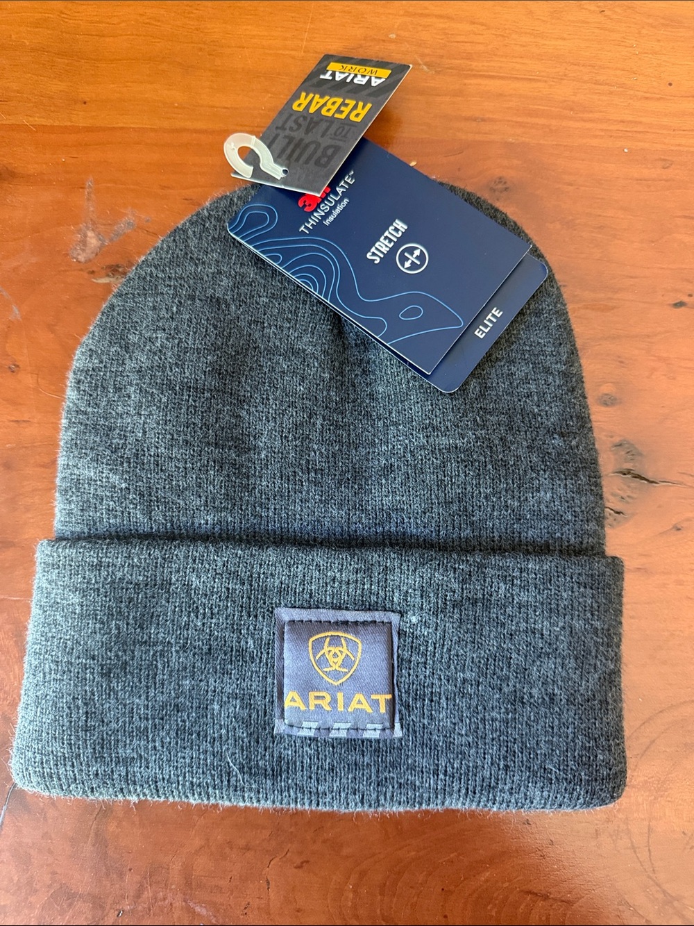 Ariat Charcoal Gray Knit Cuffed Beanie with Logo Patch